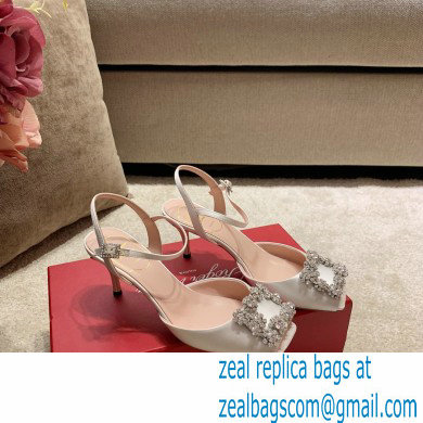 roger vivier 6.5CM HEEL Flower Strass Buckle Sandals in Satin white - Click Image to Close