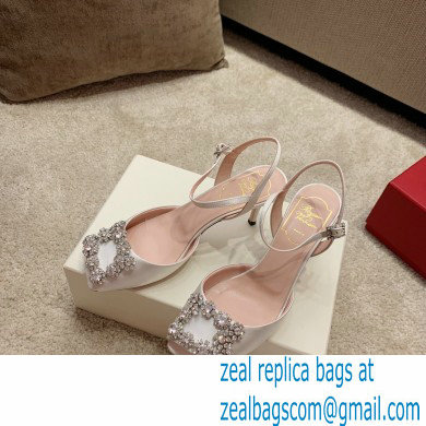 roger vivier 6.5CM HEEL Flower Strass Buckle Sandals in Satin white