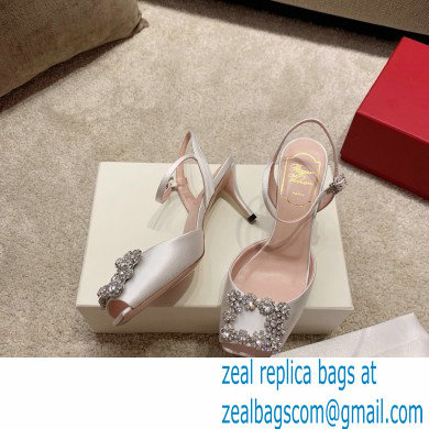 roger vivier 6.5CM HEEL Flower Strass Buckle Sandals in Satin white