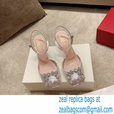 roger vivier 6.5CM HEEL Flower Strass Buckle Sandals in Satin white