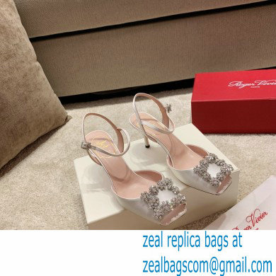 roger vivier 6.5CM HEEL Flower Strass Buckle Sandals in Satin white