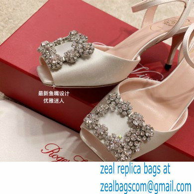 roger vivier 6.5CM HEEL Flower Strass Buckle Sandals in Satin white