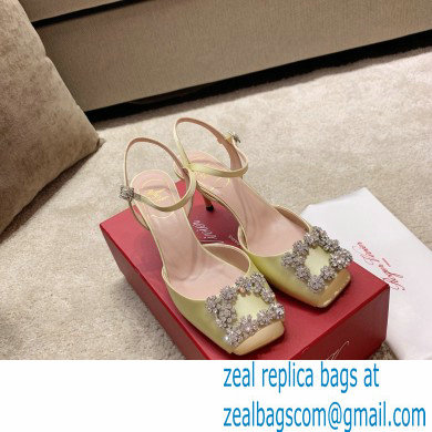 roger vivier 6.5CM HEEL Flower Strass Buckle Sandals in Satin yellow