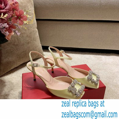 roger vivier 6.5CM HEEL Flower Strass Buckle Sandals in Satin yellow - Click Image to Close