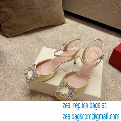 roger vivier 6.5CM HEEL Flower Strass Buckle Sandals in Satin yellow - Click Image to Close