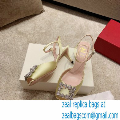roger vivier 6.5CM HEEL Flower Strass Buckle Sandals in Satin yellow - Click Image to Close