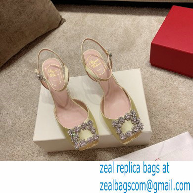 roger vivier 6.5CM HEEL Flower Strass Buckle Sandals in Satin yellow - Click Image to Close