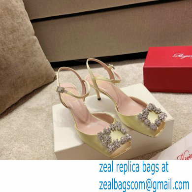 roger vivier 6.5CM HEEL Flower Strass Buckle Sandals in Satin yellow - Click Image to Close