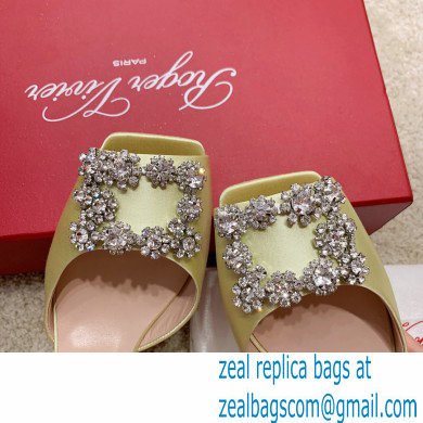 roger vivier 6.5CM HEEL Flower Strass Buckle Sandals in Satin yellow - Click Image to Close