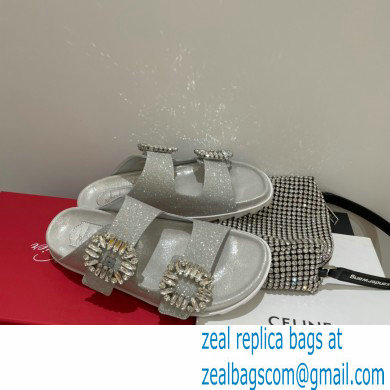 roger vivier Slidy Viv' Strass Buckle Mules in FABRIC SILVER