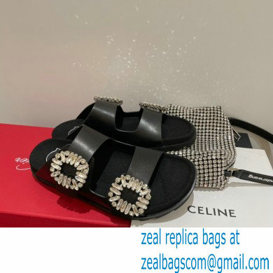 roger vivier Slidy Viv' Strass Buckle Mules in LEATHER BLACK - Click Image to Close
