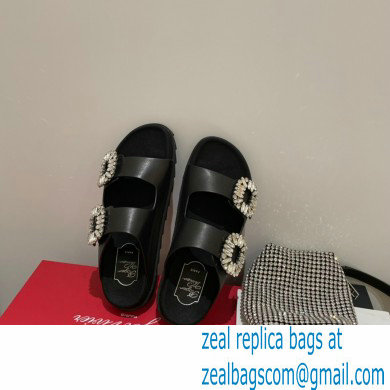 roger vivier Slidy Viv' Strass Buckle Mules in LEATHER BLACK