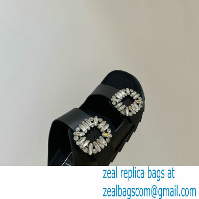 roger vivier Slidy Viv' Strass Buckle Mules in LEATHER BLACK