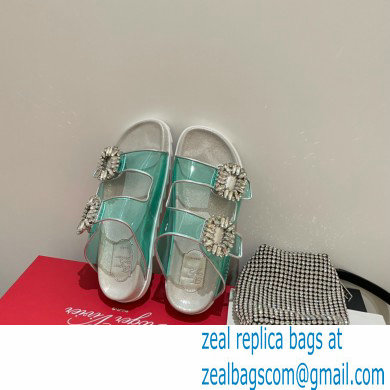 roger vivier Slidy Viv' Strass Buckle Mules in PVC GREEN - Click Image to Close