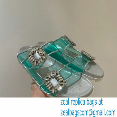 roger vivier Slidy Viv' Strass Buckle Mules in PVC GREEN - Click Image to Close