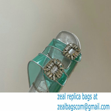 roger vivier Slidy Viv' Strass Buckle Mules in PVC GREEN - Click Image to Close