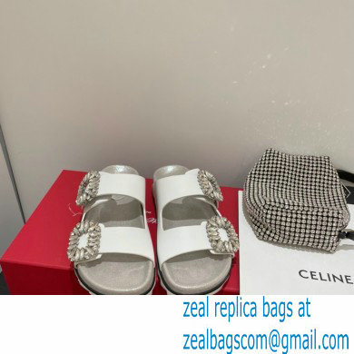 roger vivier Slidy Viv' Strass Buckle Mules in leather white