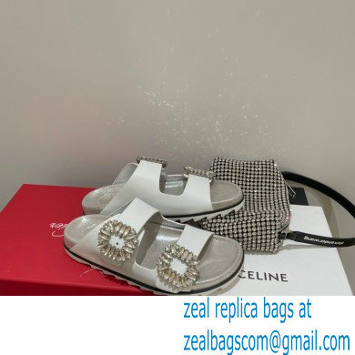 roger vivier Slidy Viv' Strass Buckle Mules in leather white - Click Image to Close