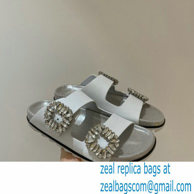 roger vivier Slidy Viv' Strass Buckle Mules in leather white - Click Image to Close