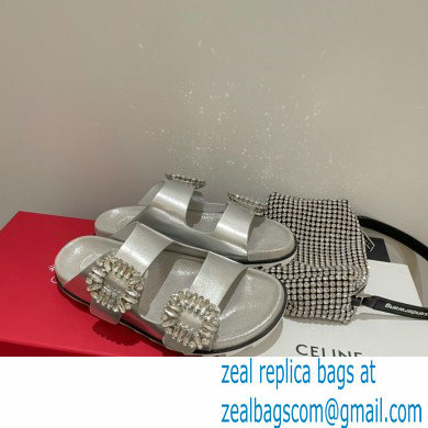 roger vivier Slidy Viv' Strass Buckle Mules in satin silver