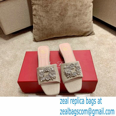 roger vivier heel 2.5cm Bouquet Strass Buckle Mules in Fabrics beige - Click Image to Close