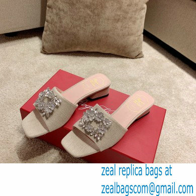 roger vivier heel 2.5cm Bouquet Strass Buckle Mules in Fabrics beige - Click Image to Close