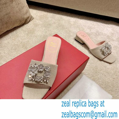 roger vivier heel 2.5cm Bouquet Strass Buckle Mules in Fabrics beige - Click Image to Close