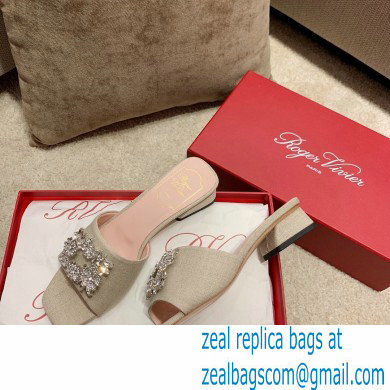 roger vivier heel 2.5cm Bouquet Strass Buckle Mules in Fabrics beige - Click Image to Close