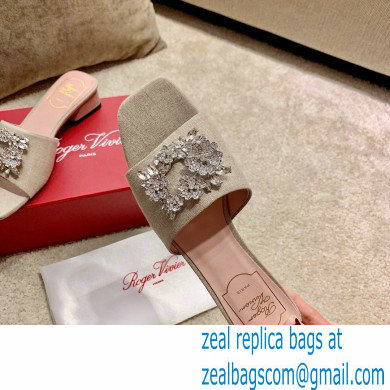 roger vivier heel 2.5cm Bouquet Strass Buckle Mules in Fabrics beige - Click Image to Close