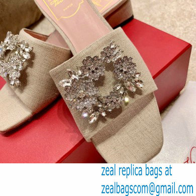 roger vivier heel 2.5cm Bouquet Strass Buckle Mules in Fabrics beige - Click Image to Close