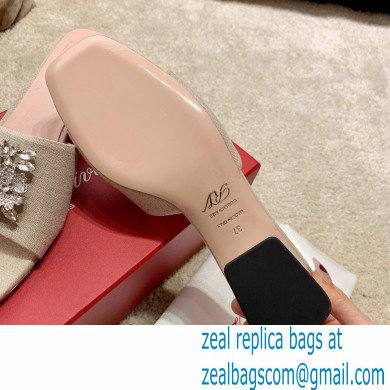 roger vivier heel 2.5cm Bouquet Strass Buckle Mules in Fabrics beige - Click Image to Close