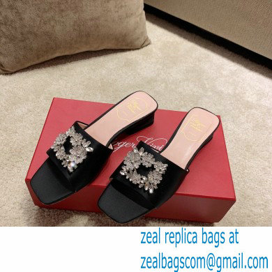 roger vivier heel 2.5cm Bouquet Strass Buckle Mules in satin black - Click Image to Close