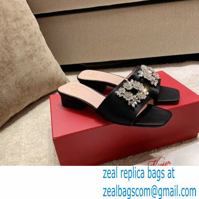 roger vivier heel 2.5cm Bouquet Strass Buckle Mules in satin black - Click Image to Close