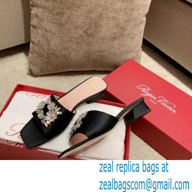 roger vivier heel 2.5cm Bouquet Strass Buckle Mules in satin black