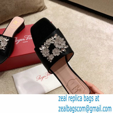 roger vivier heel 2.5cm Bouquet Strass Buckle Mules in satin black - Click Image to Close