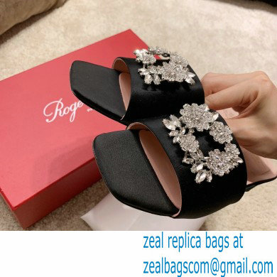 roger vivier heel 2.5cm Bouquet Strass Buckle Mules in satin black - Click Image to Close