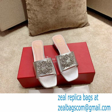 roger vivier heel 2.5cm Bouquet Strass Buckle Mules in satin silver