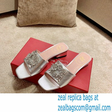 roger vivier heel 2.5cm Bouquet Strass Buckle Mules in satin silver - Click Image to Close
