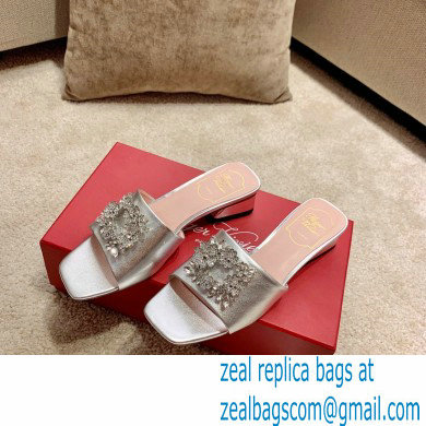 roger vivier heel 2.5cm Bouquet Strass Buckle Mules in satin silver