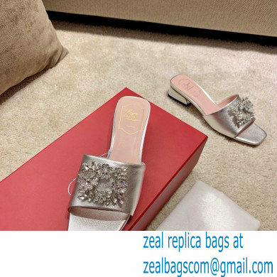 roger vivier heel 2.5cm Bouquet Strass Buckle Mules in satin silver - Click Image to Close