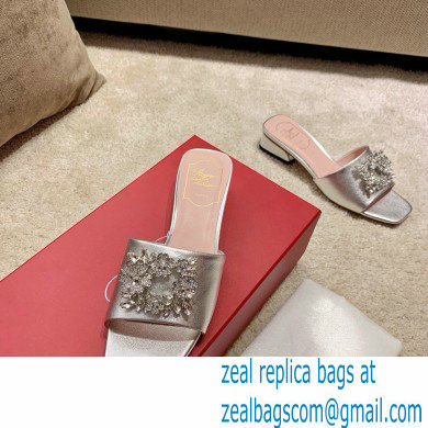 roger vivier heel 2.5cm Bouquet Strass Buckle Mules in satin silver