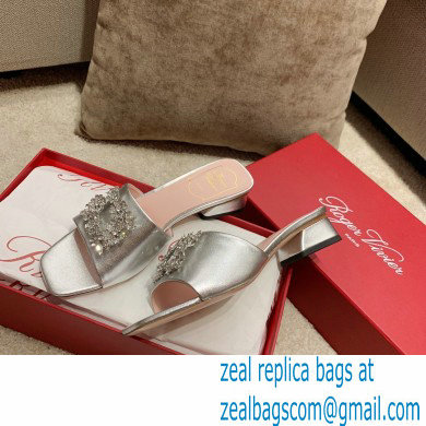 roger vivier heel 2.5cm Bouquet Strass Buckle Mules in satin silver