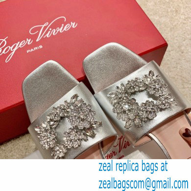 roger vivier heel 2.5cm Bouquet Strass Buckle Mules in satin silver - Click Image to Close