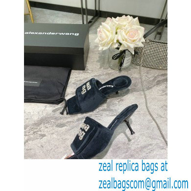 Alexander Wang Heel 5.5cm Jessie Padded Velour Crystal Logo Slide Sandals Black 2021