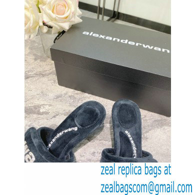 Alexander Wang Heel 5.5cm Jessie Padded Velour Crystal Logo Slide Sandals Black 2021