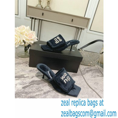 Alexander Wang Heel 5.5cm Jessie Padded Velour Crystal Logo Slide Sandals Black 2021