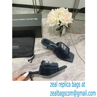 Alexander Wang Heel 5.5cm Jessie Padded Velour Crystal Logo Slide Sandals Black 2021 - Click Image to Close