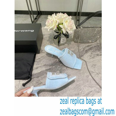 Alexander Wang Heel 5.5cm Jessie Padded Velour Crystal Logo Slide Sandals Light Blue 2021 - Click Image to Close