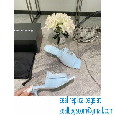 Alexander Wang Heel 5.5cm Jessie Padded Velour Crystal Logo Slide Sandals Light Blue 2021