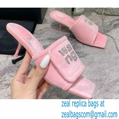 Alexander Wang Heel 5.5cm Jessie Padded Velour Crystal Logo Slide Sandals Pink 2021